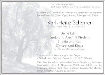 Traueranzeige von Karl-Heinz Scharrer von Deister- und Weserzeitung