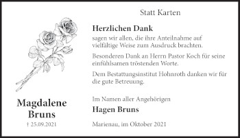 Traueranzeige von Magdalene Bruns von Deister- und Weserzeitung