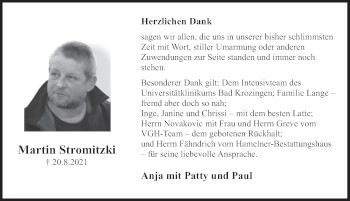 Traueranzeige von Martin Stromitzki von Deister- und Weserzeitung