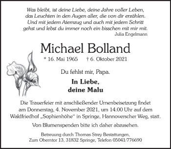Traueranzeige von Michael Bolland von Neue Deister-Zeitung