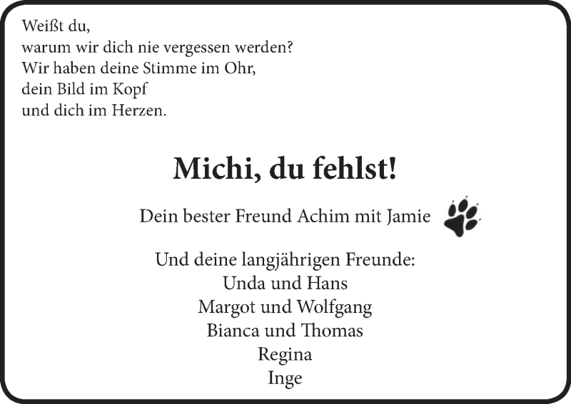  Traueranzeige für Michael Bolland vom 30.10.2021 aus Neue Deister-Zeitung