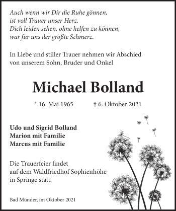 Traueranzeige von Michael Bolland von Neue Deister-Zeitung