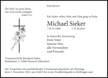 Traueranzeige von Michael Sieker von Deister- und Weserzeitung