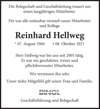 Traueranzeige von Reinhard Hellweg von Deister- und Weserzeitung