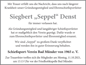 Traueranzeige von Siegbert Denst von Neue Deister-Zeitung