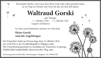 Traueranzeige von Waltraud Gorski von Neue Deister-Zeitung