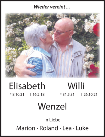 Traueranzeige von Willi Wenzel von Deister- und Weserzeitung