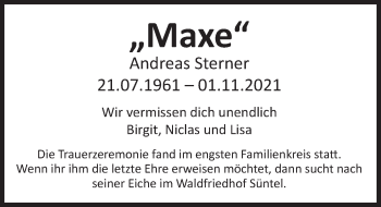 Traueranzeige von Andreas Sterner von Deister- und Weserzeitung