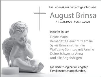 Traueranzeige von August Brinsa von Deister- und Weserzeitung