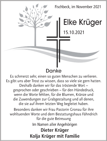 Traueranzeige von Elke Krüger von Deister- und Weserzeitung