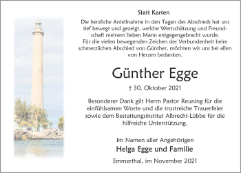 Traueranzeige von Günther Egge von Deister- und Weserzeitung