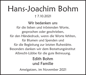 Traueranzeige von Hans-Joachim Bohm von Deister- und Weserzeitung