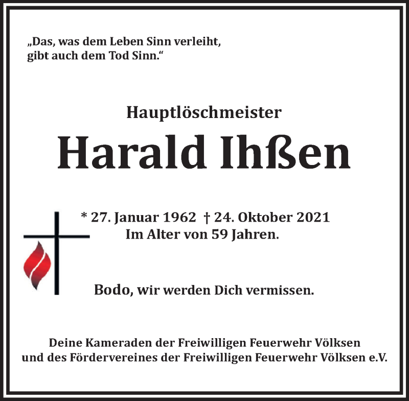  Traueranzeige für Harald Ihßen vom 03.11.2021 aus Neue Deister-Zeitung