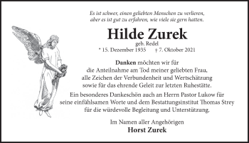 Traueranzeige von Hilde Zurek von Neue Deister-Zeitung