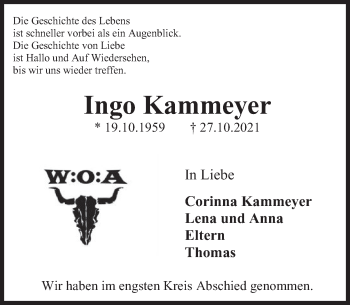 Traueranzeige von Ingo Kammeyer von Deister- und Weserzeitung