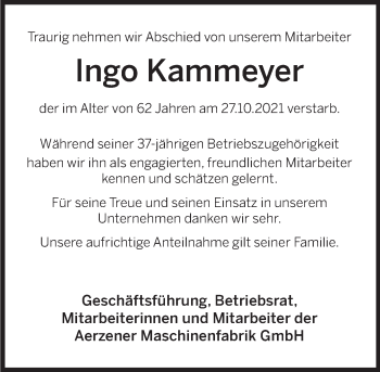 Traueranzeige von Ingo Kammeyer von Deister- und Weserzeitung