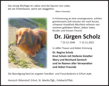 Traueranzeige von Jürgen Scholz von Deister- und Weserzeitung