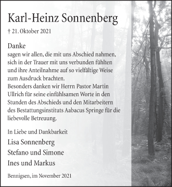 Traueranzeige von Karl-Heinz Sonnenberg von Neue Deister-Zeitung