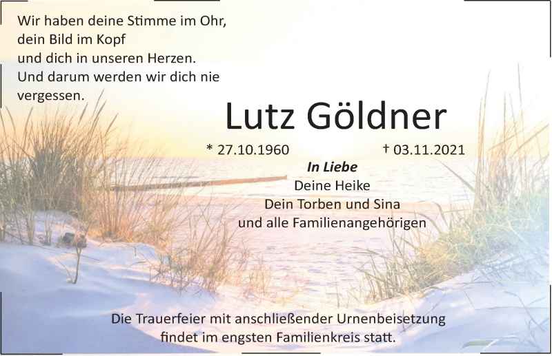  Traueranzeige für Lutz Göldner vom 06.11.2021 aus Deister- und Weserzeitung