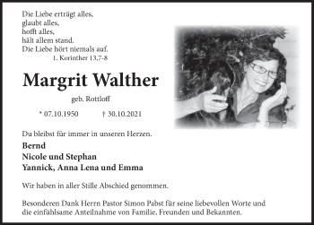 Traueranzeige von Margrit Walther von Deister- und Weserzeitung