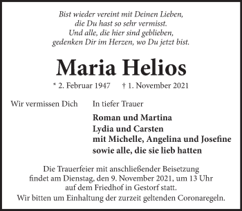 Traueranzeige von Maria Helios von Neue Deister-Zeitung