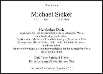 Traueranzeige von Michael Sieker von Deister- und Weserzeitung
