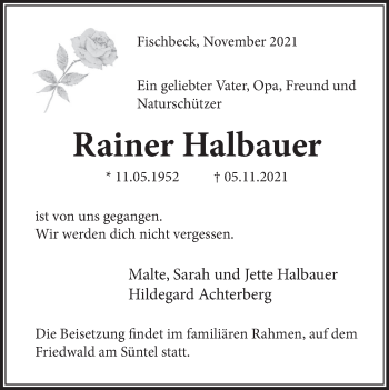 Traueranzeige von Rainer Halbauer von Deister- und Weserzeitung