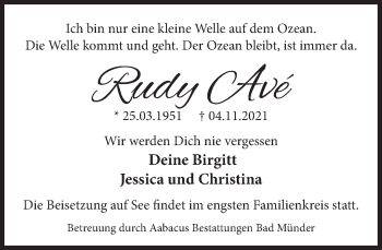 Traueranzeige von Rudy  Avé von Deister- und Weserzeitung