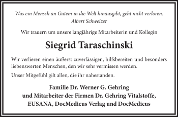 Traueranzeige von Siegrid Taraschinski von Neue Deister-Zeitung