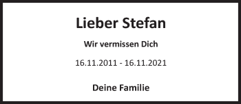 Traueranzeige von Stefan  von Deister- und Weserzeitung
