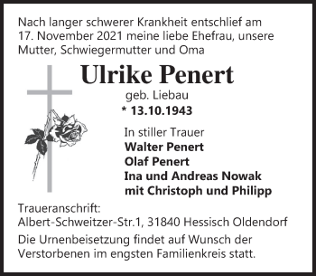 Traueranzeige von Ulrike Penert von Deister- und Weserzeitung