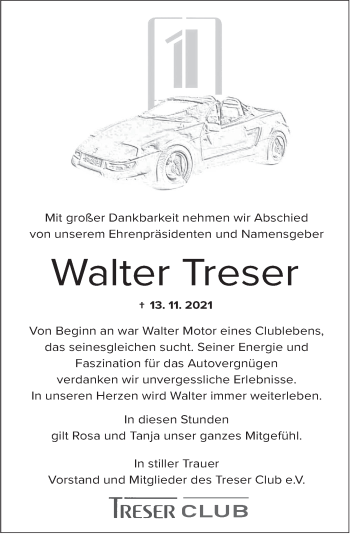 Traueranzeige von Walter Treser von Deister- und Weserzeitung