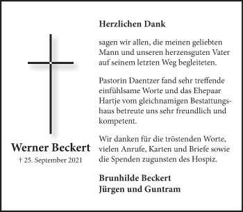 Traueranzeige von Werner Beckert von Neue Deister-Zeitung