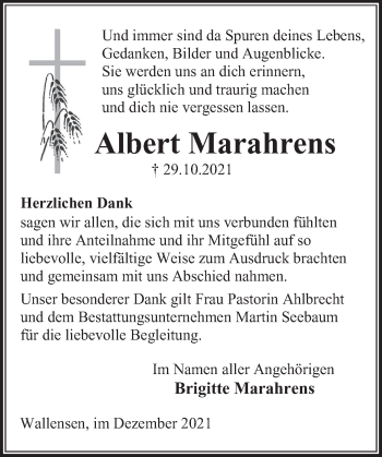 Traueranzeige von Albert Marahrens von Deister- und Weserzeitung