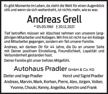 Traueranzeige von Andreas Grell von Deister- und Weserzeitung
