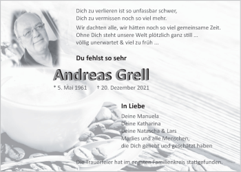 Traueranzeige von Andreas Grell von Deister- und Weserzeitung