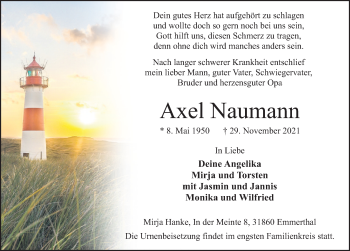 Traueranzeige von Axel Naumann von Deister- und Weserzeitung