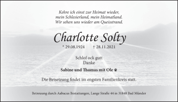 Traueranzeige von Charlotte Solty von Neue Deister-Zeitung
