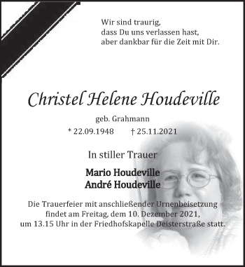 Traueranzeige von Christel Helene Houdeville von Deister- und Weserzeitung