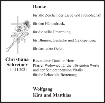 Traueranzeige von Christiana Schreiner von Deister- und Weserzeitung