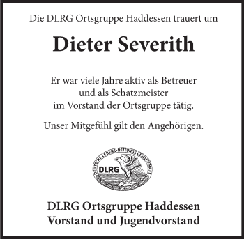 Traueranzeige von Dieter Severith von Deister- und Weserzeitung