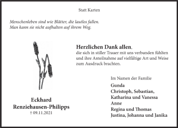 Traueranzeige von Eckhard Renziehausen-Philipps von Deister- und Weserzeitung
