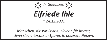 Traueranzeige von Elfriede Ihle von Neue Deister-Zeitung