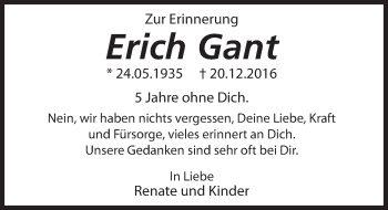 Traueranzeige von Erich Gant von Deister- und Weserzeitung