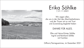 Traueranzeige von Erika Söhlke von Deister- und Weserzeitung