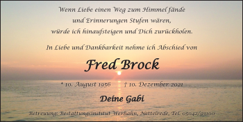 Traueranzeige von Fred Brock von Neue Deister-Zeitung