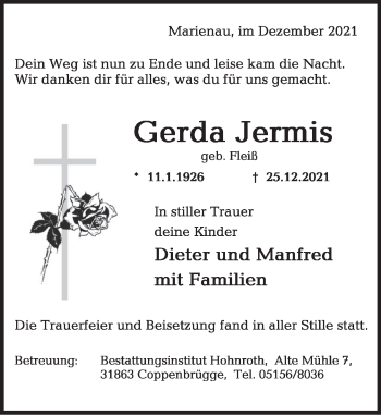 Traueranzeige von Gerda Jermis von Deister- und Weserzeitung