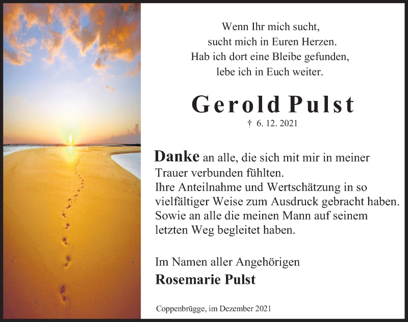  Traueranzeige für Gerold Pulst vom 31.12.2021 aus Deister- und Weserzeitung