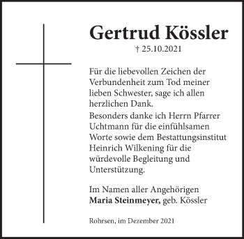 Traueranzeige von Gertrud Kössler von Neue Deister-Zeitung