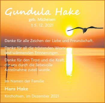 Traueranzeige von Gundula Hake von Deister- und Weserzeitung